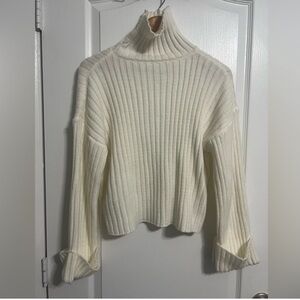 SHEIN Polyester Turtleneck Cozy Cream Ribbed Sweater